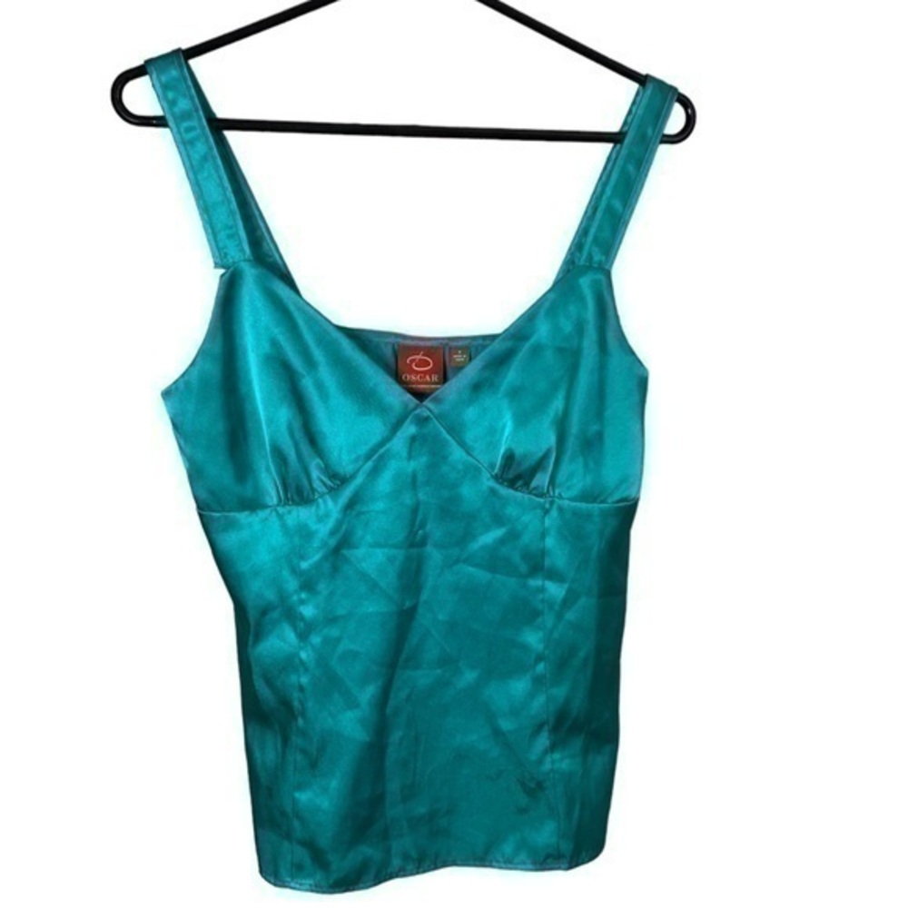 Oscar De La Renta Aqua Cropped Y2K Blouse With Zipper Size 8